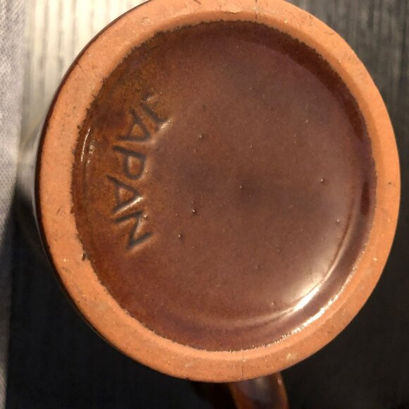 VTG Pair MCM Brown Drip Glaze Double Trigger Two Finger Handle Mugs Cups Japan - Picture 4 of 4